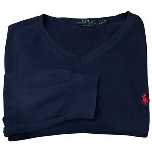 Vintage Polo Ralph Lauren Sweater Pima Cotton Navy Blue V Neck Sweater XXL